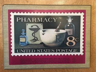 Vintage Us Postage 8¢ Commemorative Pharmacy Stamp Placard Rx Usps Mortar Pestle