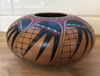 Vintage Klaus Stange Hand - Turned Wood Bowl Vase Signed 3