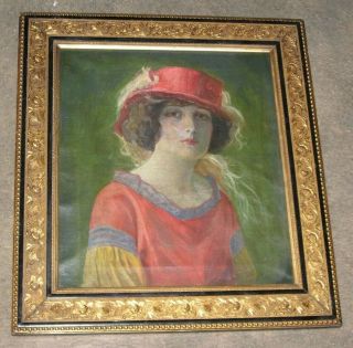 Lady Portait Oil Painting Art On Canvas From 1900s Signed With Antique Frame