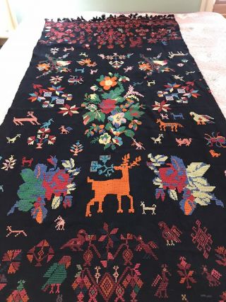 Antique Ukrainian Folk Art Embroidery Blanket Cross Stitch 78” X 35 " Zoomorphic