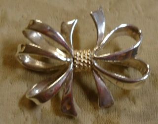 Vintage Signed Jm Sterling Silver & 14k Yellow Gold Bow Brooch Pin