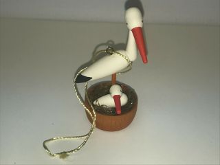 Vintage Hand Made Erzgebirge Miniature Wood Stork Ornament,  Germany
