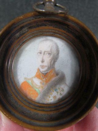 Antique Early 1800s European Miniature Portrait Of Military Soldier