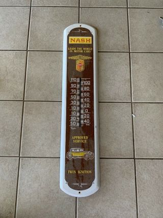Vintage Nash Thermometer Approved Service Twin Ignition Large Metal Thermometer