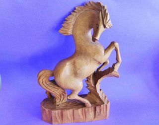 Vintage Soviet Hand Carved Timber Horse Statue,  Wooden Ussr Animal Carving