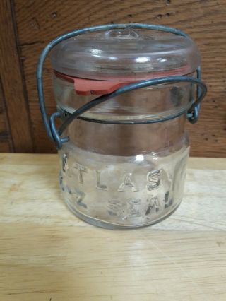 Vintage Atlas E - Z Seal 4 " 1/2 Pint Glass Mason Canning Jar W/ Wire Gasket