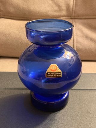 Rare Vintage Ingrid Glaser Kerzenleuchter Cobalt Blue Glass Vase