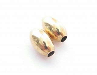 Vintage 6x4mm Pair 14k Solid Gold Oval Beads Findings Parts For Jewelry Making