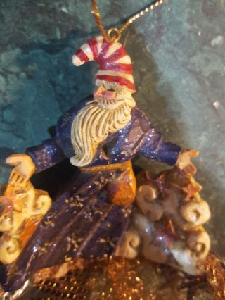 Vintage Christmas Tree Ornament Pam Schifferl Santa On A Cloud With A Golden Net