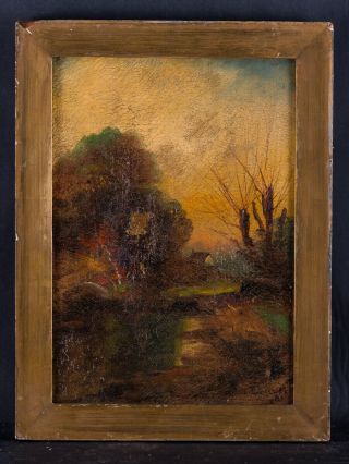 Antique 18th Century American Hudson School Oil Painting " River Scene "