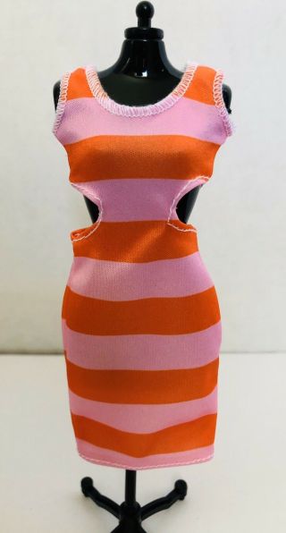 Mattel Pink Orange Stripes Dress Fashionistas Barbie Clothes Fashion Curvy