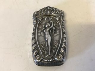 Antique Fs Gilbert Sterling Silver Match Safe Vesta Case Repousse Nude Woman Sea
