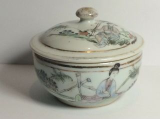 Antique 19th C Chinese Famille Rose Pot & Lid Or Box Wax Import Seal