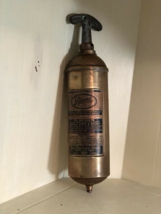 Vintage Antique Pyrene Brass One Quart Fire Extinguisher,  Heavy Vehicle Type