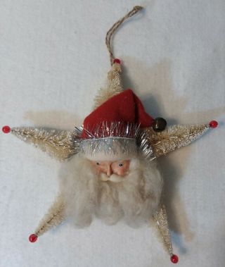 Vintage Style Christmas Santa Bottle Brush Star Tree Ornament White & Red Cotton