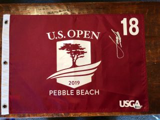 Jordan Spieth Signed 2019 Us Open Pebble Beach Flag Pga Beckett Bas Golf