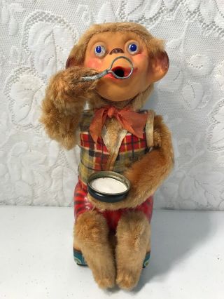 Alps Bubble Blowing Monkey Chimp Battery Operated Vintage Japan Tin Toy Litho