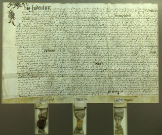 1613 Antique English Land Transfer Manuscript Indenture On Vellum W.  Seals
