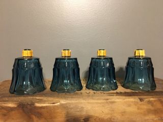 Vintage Homco Four Colonial Blue Pegged Sconce Glass Votive Candle Holder Cups