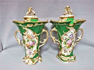 Antique Coalbrookdale Porcelain England Rare Pair Pot - Pourrie Vases 1830 