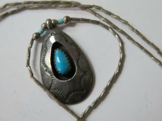 Vintage Native American Sterling Silver Turquoise Tear Drop Necklace 925