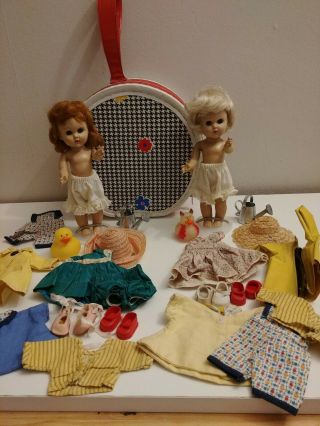 2 Vintage 8 " Hard Plastic Vogue Ginny Doll Case Rain Accessories Look