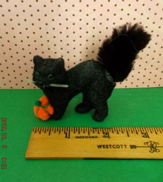 Vintage Halloween German Black Cat Figure With Real Fur Black Tail