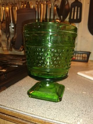 Vintage Napco Green Glass Hobnail Footed Planter Vase 1180