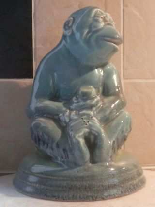Rare Vintage - Beswick Blue Gloss Pottery Monkey On Pottery Base - No.  397