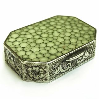 A Antique Art Deco Solid Silver & Shagreen Pill / Snuff Box