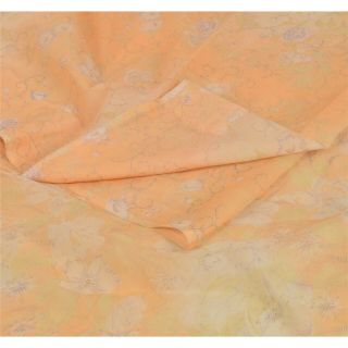 Sanskriti Vintage Peach Saree Pure Chiffon Silk Printed Sari 5 Yd Craft Fabric