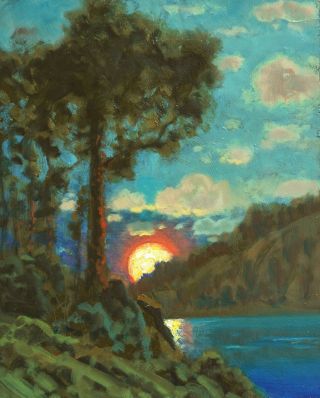 Painting Landscape Oil Vintage Impressionist Moon Clouds Art 4 Max Cole