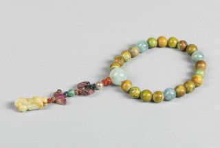 Important 19th Chinese Antique Turquoise Tourmaline Prayer Beads