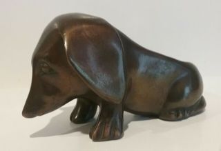 Vintage Copper Dachshund Dog Figurine Pipe Rest Holder.
