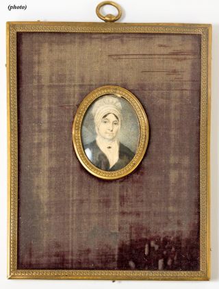 Antique Hand Painted French Portrait Miniature,  Woman in Lace Bonnet,  Frame 2