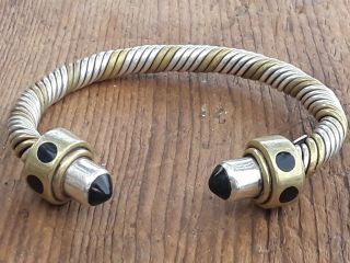 Vtg.  Mexico Ga 925 Sterling Silver & Brass Twist Cable Onyx Cuff Bracelet