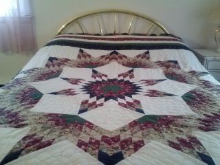 VINTAGE HAND QUILTED PIECED&SEWN STAR PATCHWORK COTTON QUILT - 86X86 GORGEOUS 3