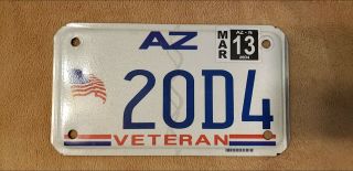 Arizona Motorcycle License Plate Veteran 20d4 2013