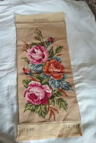 Vintage French Tapestry Gobelin,  Roses,  Handstitched