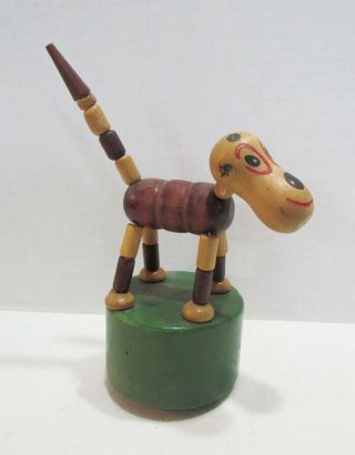 Dog Vintage Wood Wooden Push Puppet Toy 6 " Tall Kohner C.  1950 