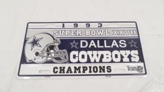 Vintage 1993 Dallas Cowboys Team Nfl Bowl Xxvii Metal License Plate