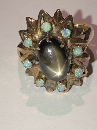 OOAK Rare Antique Solid 14k Gold Black Star Sapphire Opal Ring Starburst Sz 7 2