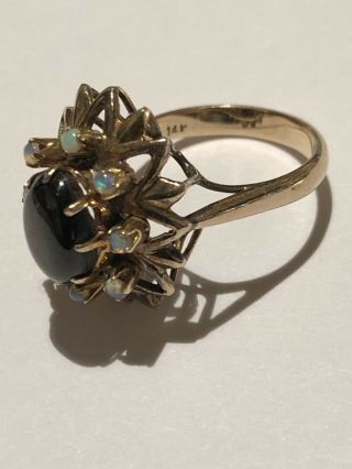 OOAK Rare Antique Solid 14k Gold Black Star Sapphire Opal Ring Starburst Sz 7 3