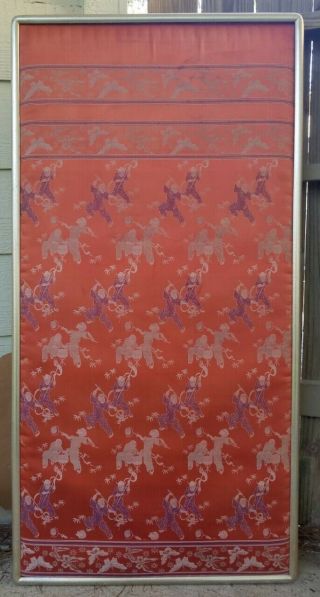 Antique Chinese Large Framed Silk Brocade Robe Panel Qing 100 Boys Imperial Red
