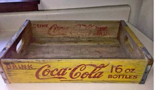 Vintage Coca - Cola Yellow Wooden Crate Red Letters1967 Durabilt Illinois