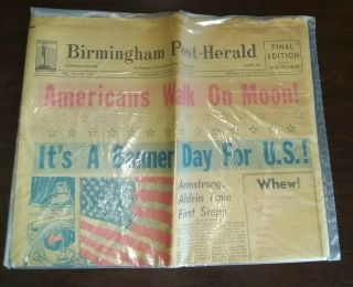 Vntg July 21,  1969 " Man Walks On Moon " Birmingham Post - Herald Newspaper Apollo