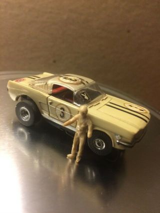 Vintage 60’s Aurora Ho Slot Car T Jet Mustang Fast Back Tan Grey W/ Chassis