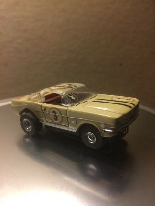 Vintage 60’s Aurora HO Slot Car T Jet Mustang Fast back Tan Grey W/ Chassis 2