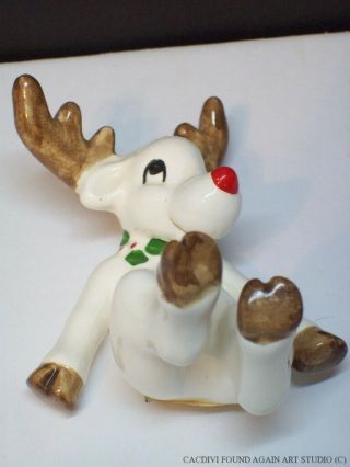 Vintage Fitz & Floyd Tumbling Christmas Reindeer Ceramic Figurine Japan Labels D