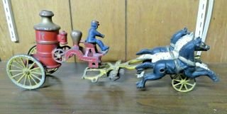 Antique Cast - Iron Fire Engine - Pumper - With Fireman,  3 Horses And Bell - 18 " Long